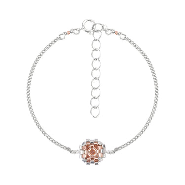 Pulsera Diamantes 1 Cuadrado Plata Ajustable Rosa